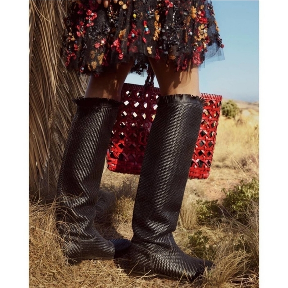 Christian Dior Black Global OTK Woven Intrecciato Riding Boot Size 38 ~ New! - Picture 3 of 10